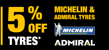 5% OFF MICHELIN & ADMIRAL TYRES